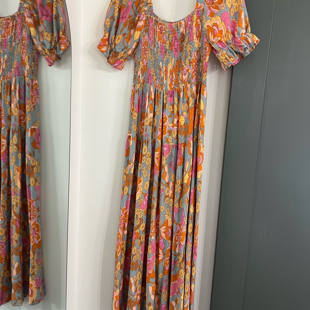 Vibrant Floral Maxi Dress with Puff Sleeves